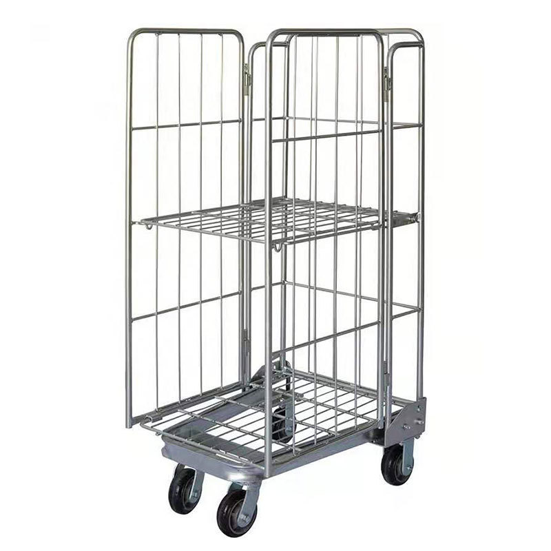 Heavy-Duty Foldable Warehouse Wire Mesh ContainerCage Trolley with Casters
