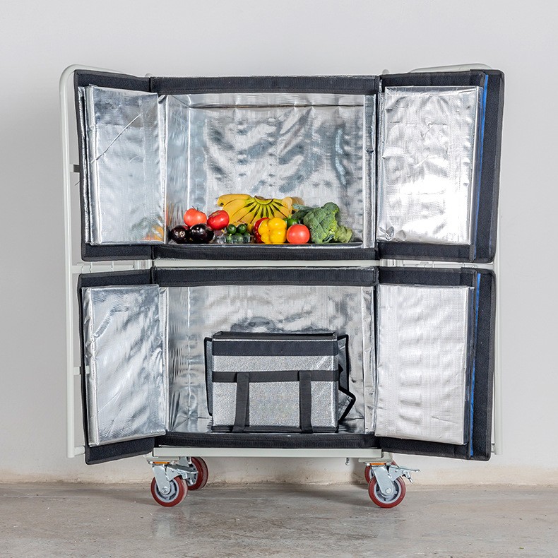mobile insulated cart, thermal logistics trolley, cold chain transport, insulated delivery cart, reusable cold storage container, zipper Velcro insulated cart, temperature-controlled logistics, power-free cold cart, hot and cold trolley, standard ins