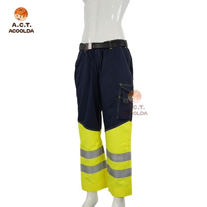 reflective work pants, denim waterproof safety pants, delivery rider reflective trousers, courier uniform pants wholesale, custom logo reflective pants, hybrid denim waterproof pants, bulk hi-vis pants supplier, OEM reflective trousers manufacturer,