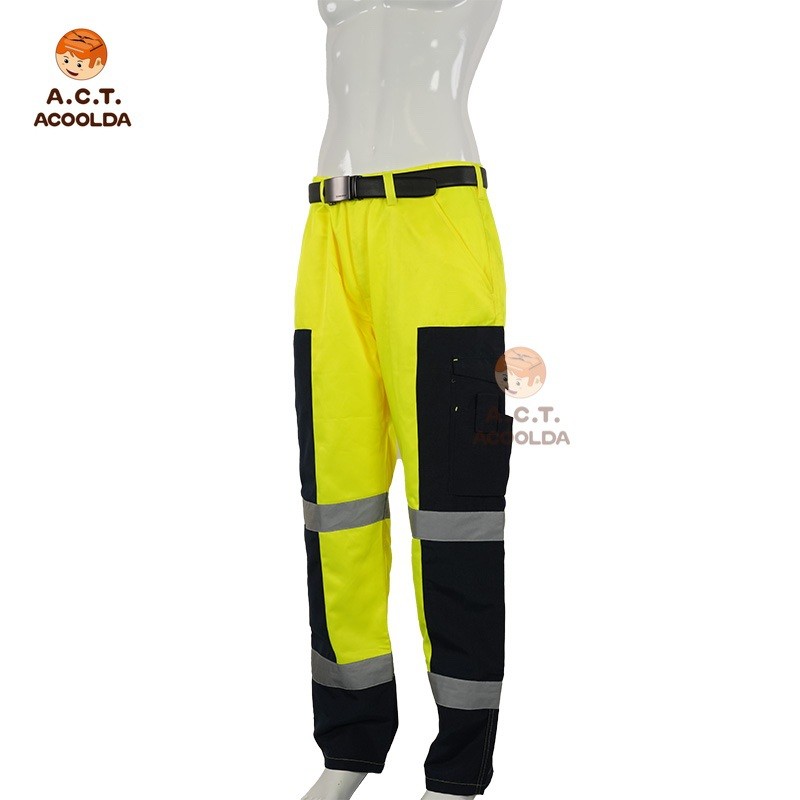 hi-vis reflective work pants, waterproof reflective trousers, courier reflective pants wholesale, delivery rider hi-vis pants, custom logo reflective trousers, OEM reflective safety pants, polyester waterproof reflective pants, bulk reflective courie