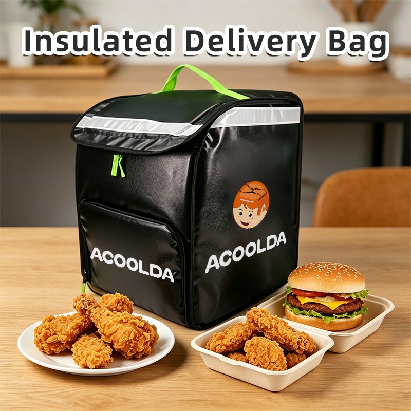 top-loading delivery backpack, black insulated meal bag, thermal food carrier, waterproof courier pack, fast dispatch delivery bag, vertical loading food bag, 69L thermal backpack, sleek black delivery gear