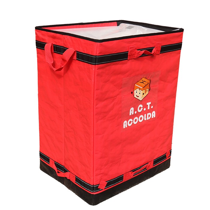 Red parcel delivery bag, priority courier bag, 8-handle logistics sack, industrial parcel distribution, waterproof red courier bag, rigid base parcel sack, DeliverKingdom
