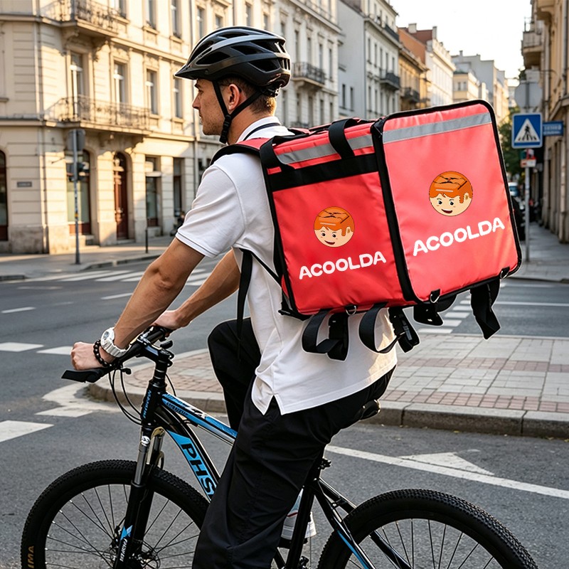 58L insulated food delivery backpack, ACD-B-039 delivery bag, insulated food delivery backpack, 500D PVC delivery backpack, red food delivery backpack, restaurant delivery backpack, takeaway delivery backpack, bike courier food backpack, e-bike deliv