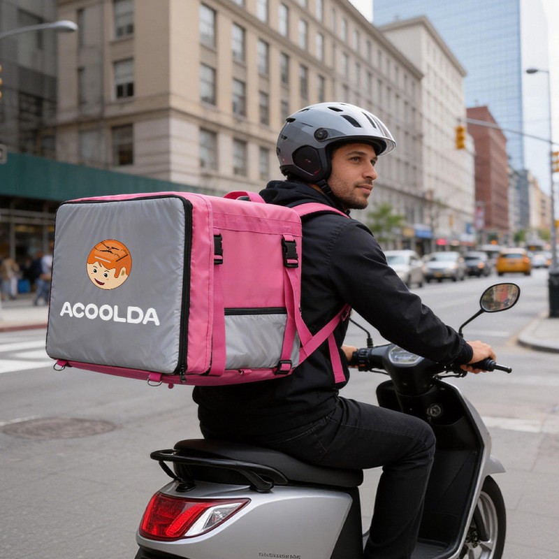 75L insulated food delivery backpack, pink food delivery backpack, insulated takeaway backpack, restaurant delivery backpack, large food delivery backpack, bike courier backpack, e-bike delivery backpack, thermal food delivery bag, beverage delivery