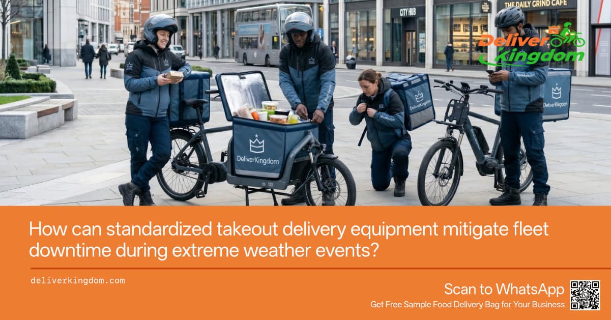 How can standardized takeout delivery equipment mitigate fleet downtime during extreme weather events?